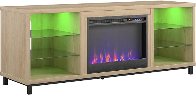 Ameriwood Home Lumina Fireplace TV Stand, Deluxe 70", Blonde Oak - LeafyLoom
