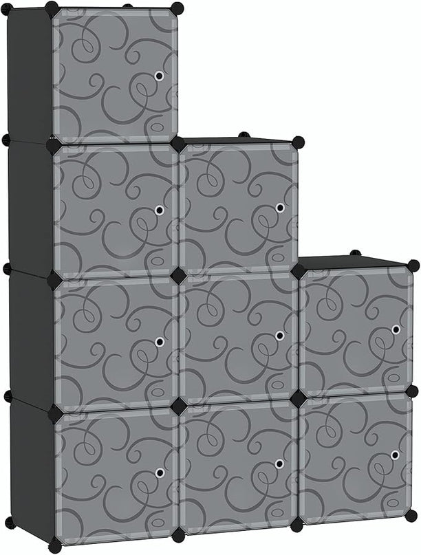 C&AHOME Cube Storage Organizer with Doors, 9-Cube Shelves, Closet Cabinet, DIY Plastic Modular Bookshelf, Storage Shelving Ideal for Bedroom, Living Room, 36.6”L x 12.4”W x 36.6”H Black USHS3009B-DOOR - LeafyLoom