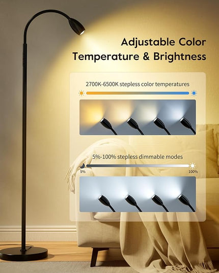 Brightown LED Floor Lamp - Shrinkable Spotlights Adjustable Slim Lighting with Flexible Goose Necks, Standing Lamp for Reading Handicraft Standing Lights, Work On Lights - LeafyLoom