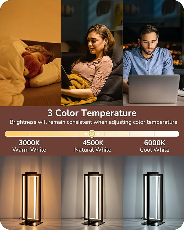 EDISHINE Modern LED Table Lamp, Stepless Dimmable Minimalist Bedside Lamp, MAX 750LM, 3 Color Temperature, Touch Switch Control Nightstand Lamp for Living Room Bedroom, Angle Adjustable - LeafyLoom