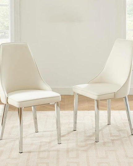 Dining Chairs Set of 2, Modern and Minimalist Leisure Backrest Velvet Chairs. Leisure Upholstered Velvet Dining Chair with Gold Metal Chromed Legs - LeafyLoom