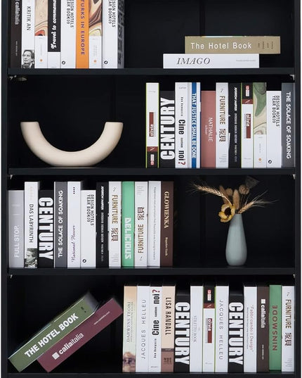 Farini Black Bookshelf for Bedroom 4 Shelf Office Bookcase 48 Inches Tall Modern Wood Bookshelf for Living Room 4 Tier Wide Manga Bookshelf Library Bookcase - LeafyLoom