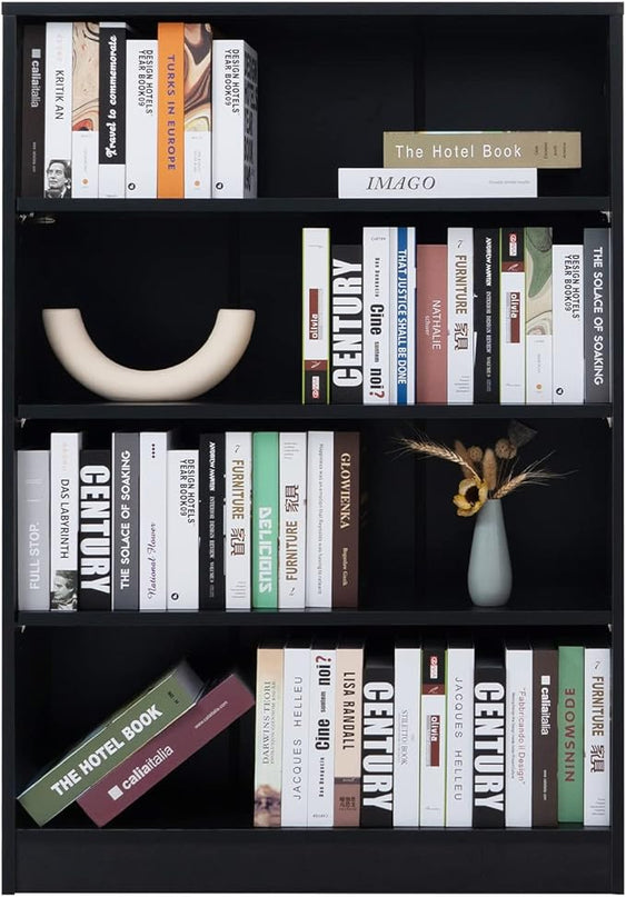 Farini Black Bookshelf for Bedroom 4 Shelf Office Bookcase 48 Inches Tall Modern Wood Bookshelf for Living Room 4 Tier Wide Manga Bookshelf Library Bookcase - LeafyLoom