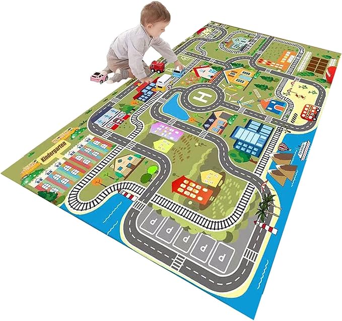 Kids Rug Play Mat for Toy Cars,City Life Road Traffic Educational Carpet,Have Fun Throw Rug,Non-Slip Nursery Rug for Boy and Girl Bedroom 80×120cm/31×47in - LeafyLoom
