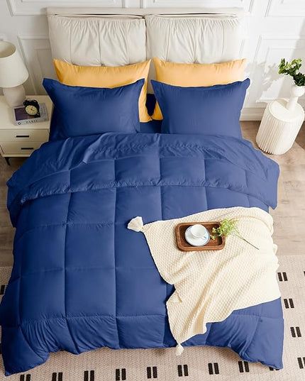 Full Size Comforter Set - 3 Pieces, 1 Reversible Comforter and 2 Pillowcases,Soft Quilted Warm Fluffy Cooling Bedding for All Season,Navy - LeafyLoom