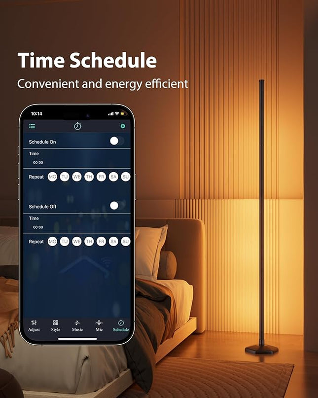 Corner Floor Lamp, 65" RGB Color Changing Mood Light with Remote Control, Dimmable LED Corner Lamp with Music Sync, Modern Floor Lamp for Living Room Gaming Room - LeafyLoom