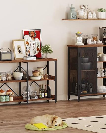 BON AUGURE Rustic Console Table with Shelves, 3 Tier Sofa Table Behind Couch for Living Room, Wood Metal Entryway Table for Hallway, Foyer, Entrance (47 Inch, Rustic Oak) - LeafyLoom