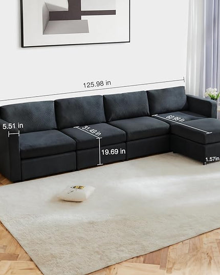 Sweetcrispy Convertible Modular Sectional Sofa, 5 Seat Sectional Couches for Living Room, L-Shaped Modern Fabric Modular Sofa Sleeper with Double Chaise for Home, Apartment, Dorm, Dark Grey - LeafyLoom
