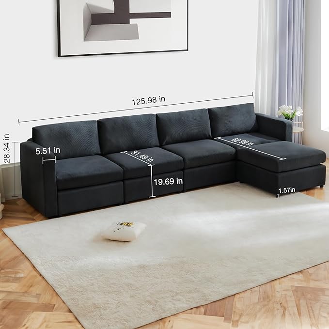 Sweetcrispy Convertible Modular Sectional Sofa, 5 Seat Sectional Couches for Living Room, L-Shaped Modern Fabric Modular Sofa Sleeper with Double Chaise for Home, Apartment, Dorm, Dark Grey - LeafyLoom