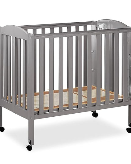 3 in 1 Portable Folding Stationary Side Crib in Steel Grey, Greenguard Gold Certified, Safety Wheels with Locking Casters, Convertible, 3 Mattress Heights - LeafyLoom