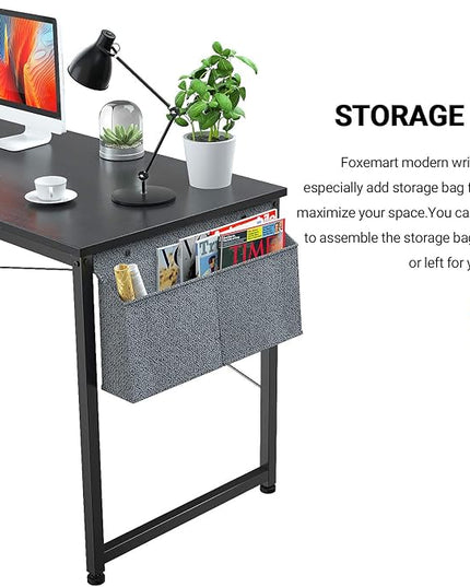 Foxemart Computer Desk 47" Office Desks Writing Study Desk Modern Simple PC Laptop Notebook Table with Storage Bag and Iron Hook for Home Office Workstation, Black - LeafyLoom