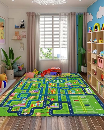 Car Rug Play Mat,Road Rug Kid Play Mat,Playroom Toy Car Mat, Kids Carpet City Map for Bedroom Classroom,Extra Large Thick (59X39.4 Inch) - LeafyLoom