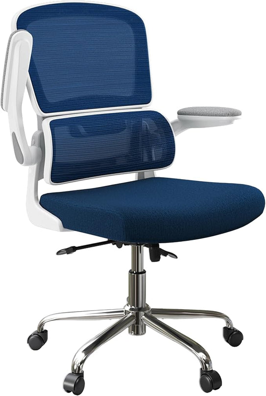 Ergonomic Office Chair, Desk Chair with Flip-up Arms, 2D Lumbar Support, Breathable Mesh Computer Chair with Thick Cushion, Comfortable Office Chair with 90°-130° Tilt Function - LeafyLoom
