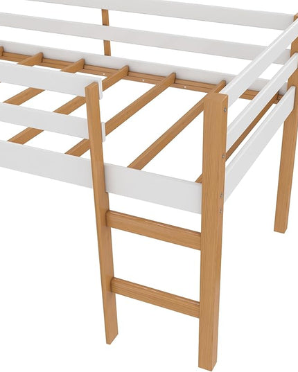 DHP Milton Junior Twin Size Wooden Loft Bed for Kids, Natural - LeafyLoom