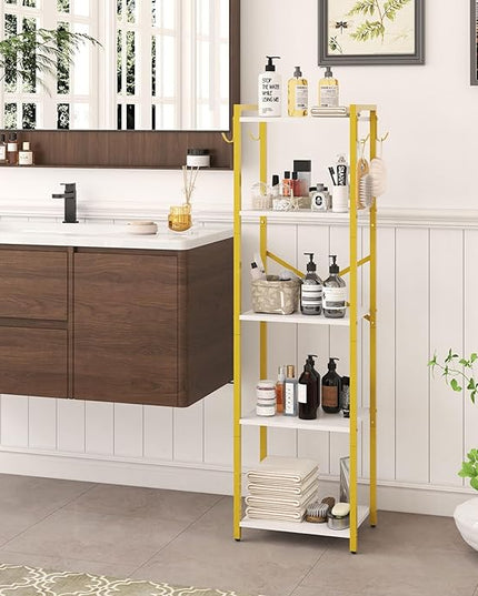 YMYNY Bookshelf, 5-Tier Ladder Shelf Organizer, Narrow Shelving Unit, Corner Storage Racks, Large Capacity Bookcase, for Home Office Living Room Balcony Bathroom, 57.7" H, Metal Frame,HBC005W - LeafyLoom