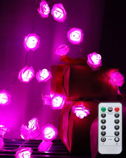 30 LED Pink Lights Valentines Day Decorations, Valentines Day Gifts 10.3Ft 8 Modes Rose Lights String Battery Operated with Remote Flower Lights for Bedroom Wedding Party Mothers Day Christmas Decor - LeafyLoom