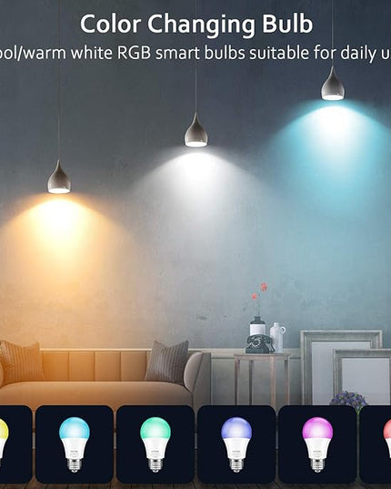 Peteme Smart WiFi Light Bulbs, Led RGB Color Changing Bulbs Compatible with Alexa, Siri,Echo, Google Home, A19 E26 60W Smart Bulbs 1 Pack Peteme