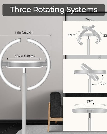 FIMEI Floor Lamp for Living Room, Saturn Ring Original Design, LED Bright Rotatable Modern Floor Lamp, Stepless Dimming and 3 Color Temperatures, Touch/Remote Control, for Bedroom Office, Gray - LeafyLoom