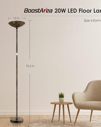 Floor Lamp, Standing Lamp, 20W 2000LM LED Torchiere Floor Lamp, Stepless Dimmable, Touch Control, 3000K Daylight, 50000hrs Lifespan, Floor Lamps for Living Room, Standing Lamps for Bedroom,Bronze - LeafyLoom