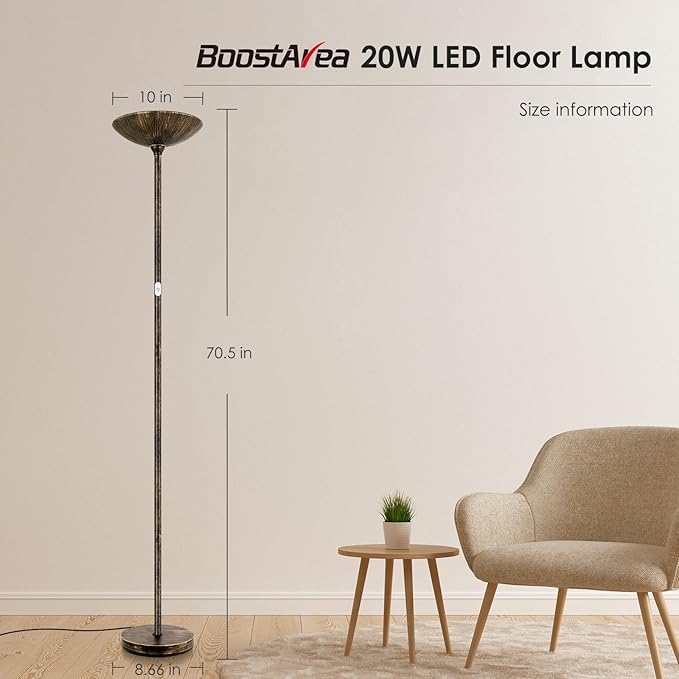 Floor Lamp, Standing Lamp, 20W 2000LM LED Torchiere Floor Lamp, Stepless Dimmable, Touch Control, 3000K Daylight, 50000hrs Lifespan, Floor Lamps for Living Room, Standing Lamps for Bedroom,Bronze - LeafyLoom