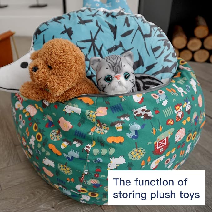 YuppieLife Stuffed Animal Storage Bean Bag Chairs Canvas Cover for Kids(No Filling)/Machine Washable and Durable Toddler Bean Bag Sofa Cover for Room Decor (Farm, 27'') - LeafyLoom