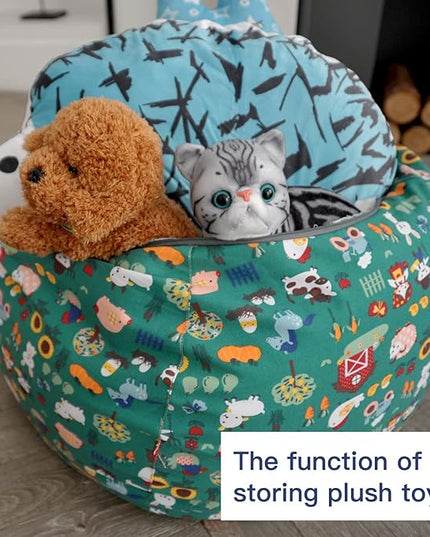YuppieLife Stuffed Animal Storage Bean Bag Chairs Canvas Cover for Kids(No Filling)/Machine Washable and Durable Toddler Bean Bag Sofa Cover for Room Decor (Farm, 38'') - LeafyLoom