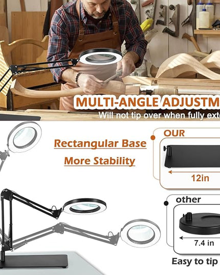 Veemagni 10X Magnifying Glass with Light and Stand, 5 Color Modes Stepless Dimmable 2-in-1 Desk Lamp & Clamp, LED Lighted Magnifier with Light, Hands Free for Repair Craft Hobby Close Work - LeafyLoom