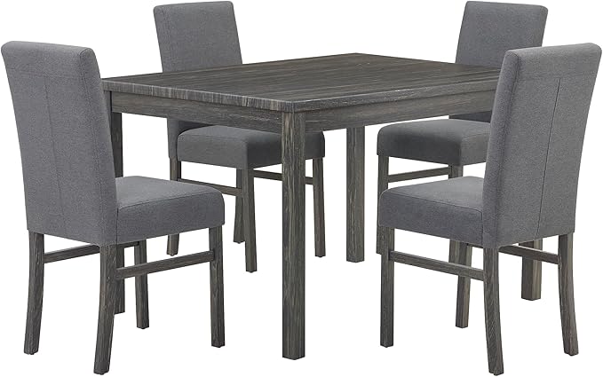 RITSU 5 Piece Kitchen Dining Set, Small Rectangular Table with Storage Shelf and 4 Upholstered Chairs, for Farmhouse, Apartment, Restaurant, Gray - LeafyLoom