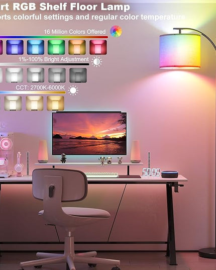 SUNMORY ARC Floor lamp, Smart APP Remote Control Standing floor lamp with RGB Bulb, Tall Lamp with Hanging Lampshade, Dimmable Floor Lamp, Modern Floor Lamps for Living Room, Bedroom, Office - LeafyLoom