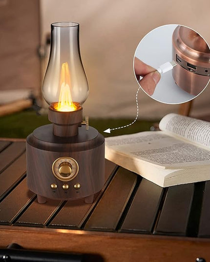 Vintage Table Lamp Retro Bluetooth Speaker Rechargeable Portable Night Light Flameless LED Oil Lamp Bedside Desk Lamp for Bedroom, Cafe, Bar, Desk Decor, Outdoor Camping Birthday Gifts - LeafyLoom