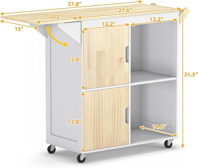 Usinso Rolling Kitchen Island, Kitchen Island Storage Cabinets on Wheels with Drop Leaf Countertop, Handle Racks, Caster Liquor Cart Suitable for Placing (White) - LeafyLoom