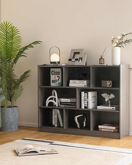 Giantex Wood 8 Cube Bookcase, Open Freestanding 3-Tier Bookshelf, Multipurpose Display Shelf for Living Room, Bedroom, Children's Playroom, Reading Room - LeafyLoom