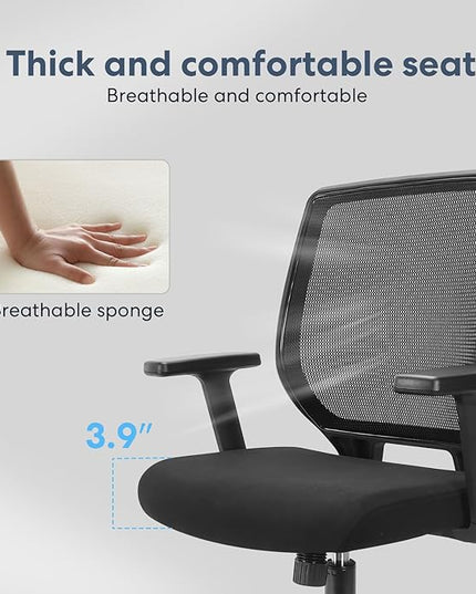Schwake Ergonomic Office Chair Home Mesh Desk Chair with Adjustable Arms - Mid Back Computer Chairs for Adults - Swivel Task Chair Comfortable for Home Office (Black) - LeafyLoom