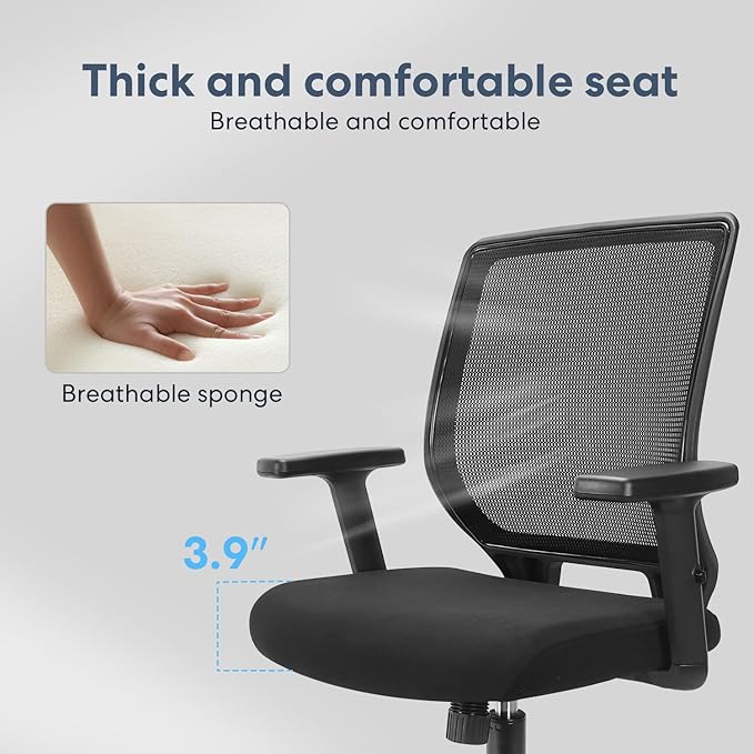 Schwake Ergonomic Office Chair Home Mesh Desk Chair with Adjustable Arms - Mid Back Computer Chairs for Adults - Swivel Task Chair Comfortable for Home Office (Black) - LeafyLoom