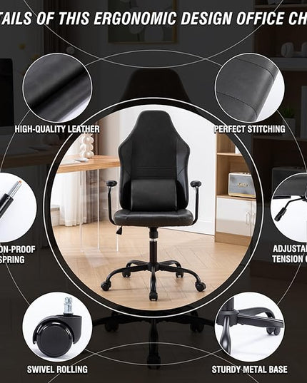 Executive Office Chair, Home Office Desk Chair, High Back PU Leather Desk Chair, 360° Swivel Computer Chair, Height Adjustable Tilt Vanity Task Chair for Office, Reading Meeting Room - LeafyLoom