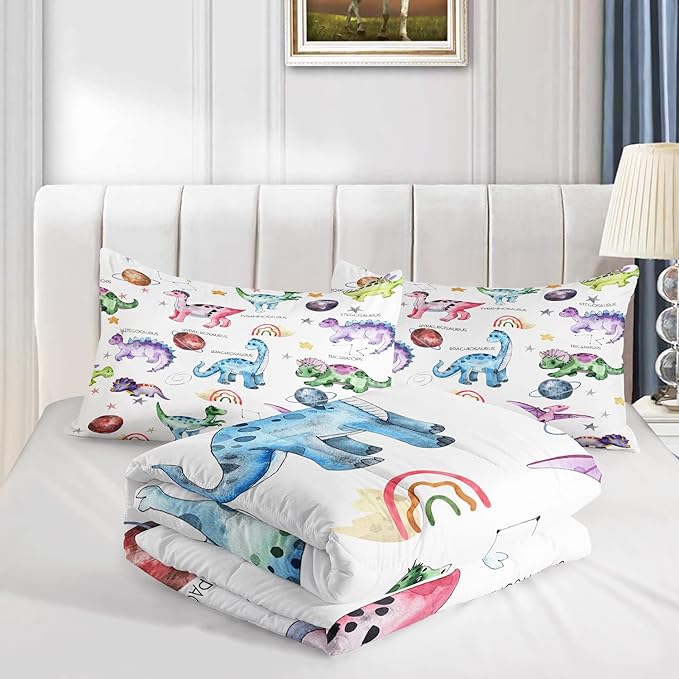 CVHOUSE Dinosaur Bedding Set,Dinosaur Comforter,Dinosaur Comforter Set King,Microfiber Quilt Set with 1 Comforter and 2 Pillow Cases- 3 Piece - LeafyLoom