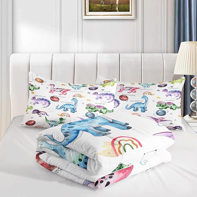CVHOUSE Dinosaur Bedding Set,Dinosaur Comforter,Dinosaur Comforter Set Full,Microfiber Quilt Set with 1 Comforter and 2 Pillow Cases- 3 Piece - LeafyLoom