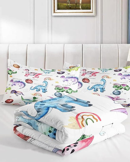 CVHOUSE Dinosaur Bedding Set,Dinosaur Comforter,Dinosaur Comforter Set Twin,Microfiber Quilt Set with 1 Comforter and 2 Pillow Cases- 3 Piece - LeafyLoom