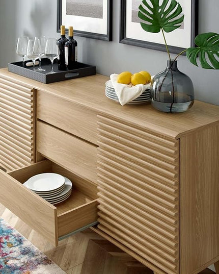 Modway Render 63" Mid-Century Modern Sideboard Buffet Table or TV Stand in Oak - LeafyLoom