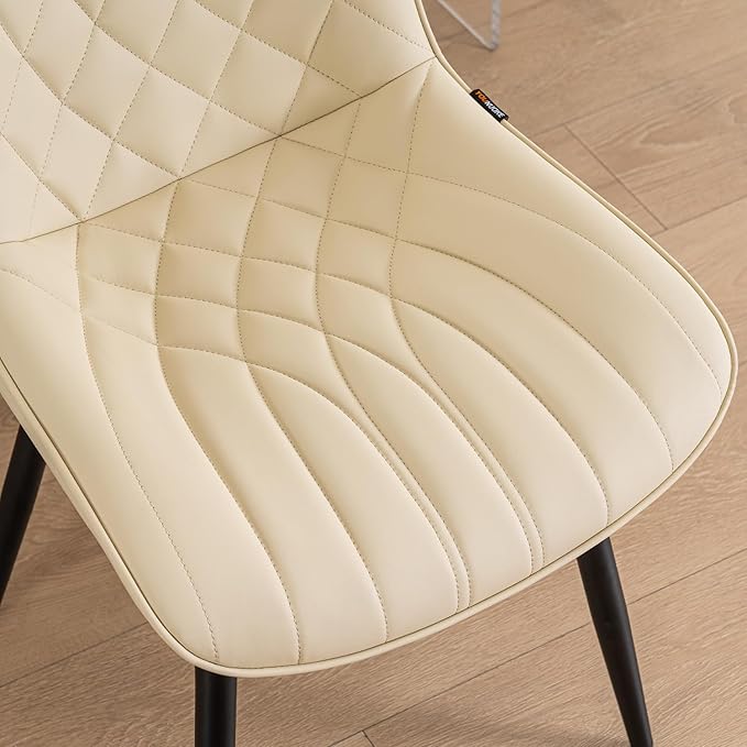 YOUNUOKE Dining Chairs Set of 2 Mid Century Modern Kitchen Chair Comfortable Upholstered Faux Leather Dinner Chairs for Kitchen Dining Room, Beige - LeafyLoom