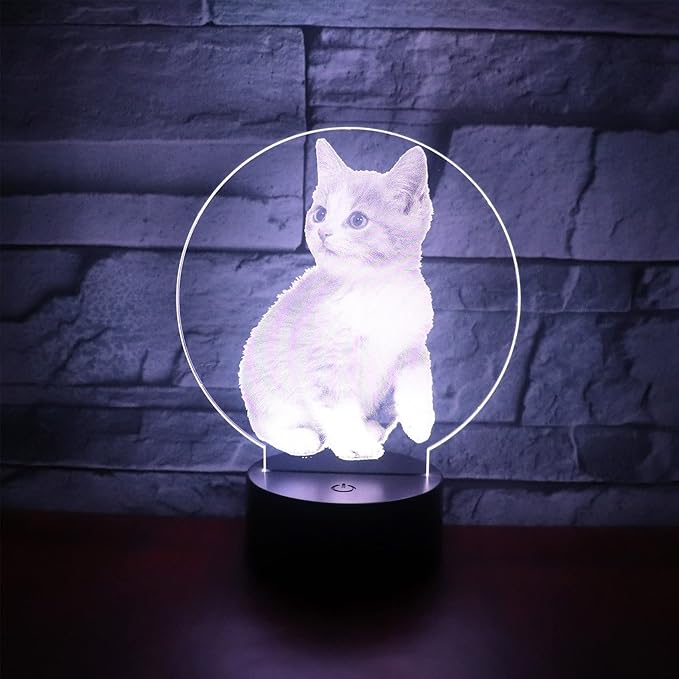 Cat Lamp 3D Optical Illusion Night Light Table Light 7 Colors Changing Touch Control Gift for Christmas Birthday Valentine's Day Kids Children Girl and Boy - LeafyLoom