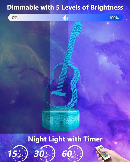 FULLOSUN Guitar Gift, Kids Guitar Night Light (with Remote Control), 3D Illumination Lights Boys Gift 16 Colors Changeable Kids Room Lighting Creative Decoration... (Guitar) - LeafyLoom