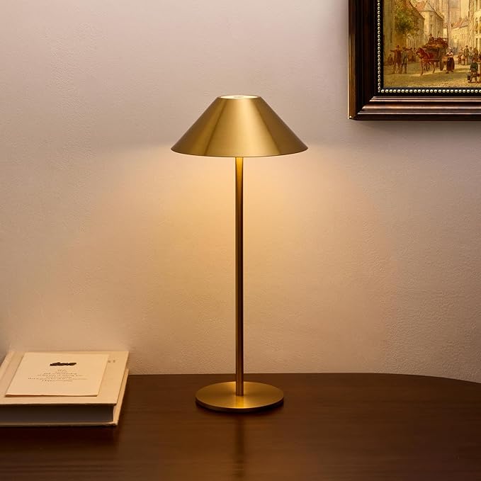 Cordless Table Lamp Rechargeable, Battery Operated LED Table Lamp with 3 Color Temperature & Stepless Dimming, Gold Desk Lamp, Outdoor Table Lamp for Living Room Home Bedroom Dining Patio - LeafyLoom