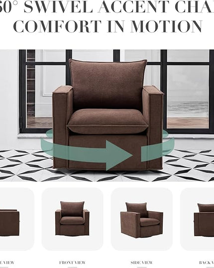 COLAMY Swivel Accent Chair Set of 2, 34inches Wide Upholstered Arm Chair with Plump Back Pillow, Modern Sofa Living Room Chair for Bedroom, Corner, Reading Nook-Brown - LeafyLoom