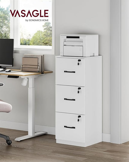 VASAGLE 3-Drawer Vertical File Cabinet, Filing Cabinet for Home Office, Printer Stand, with 3 Lockable Drawers, Adjustable Hanging Rail, for A4 and Letter-Size Files, Cloud White UOFC055W14 - LeafyLoom