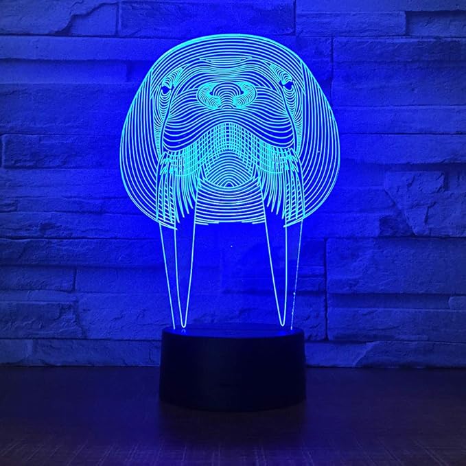 Animal Walrus Shape 3D Optical Illusion Lamp 7 Colors Change Timing Remote Control and Touch Button LED Night Light Gifts Toys - LeafyLoom