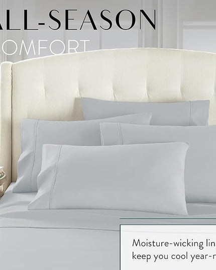 Danjor Linens Full Size Sheets Set - 6 Piece Set Including 4 Pillowcases- Deep Pockets - Breathable, Soft Bed Sheets - Wrinkle Free - Machine Washable - Light Grey Bed Sheets - 6 pc - LeafyLoom