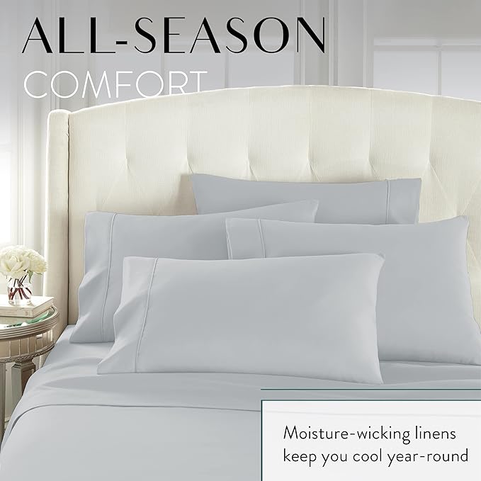 Danjor Linens Full Size Sheets Set - 6 Piece Set Including 4 Pillowcases- Deep Pockets - Breathable, Soft Bed Sheets - Wrinkle Free - Machine Washable - Light Grey Bed Sheets - 6 pc - LeafyLoom