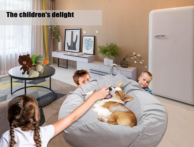 Bean Bag Chair Cover (No Filler) Stuffed Animal Storage Bean Bag Cover Pets Dogs/Cats Lazy Beds. Washable Ultra Soft Corduroy Stuffed for Organizing Plush Toys or Textile, Sack Bean Bag - LeafyLoom