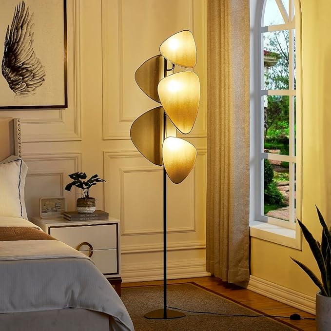 WOXXX Floor Lamp,Floor Lamps for Living Room,Modern Floor Lamp for Bedroom Office,Boho Corner Floor Lamp with 5 Weave Shades,Reading Tall Lamp Standing Lamp,Minimalist Unique Tree Floor Lamp(Black) - LeafyLoom